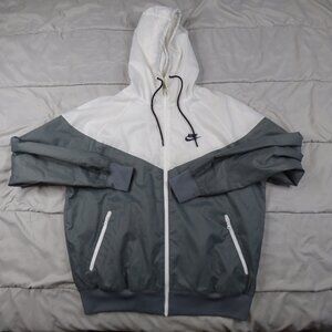 Nike Jacket Womens Small Gray White Full Zip Hooded Jacket Pockets running Runin
